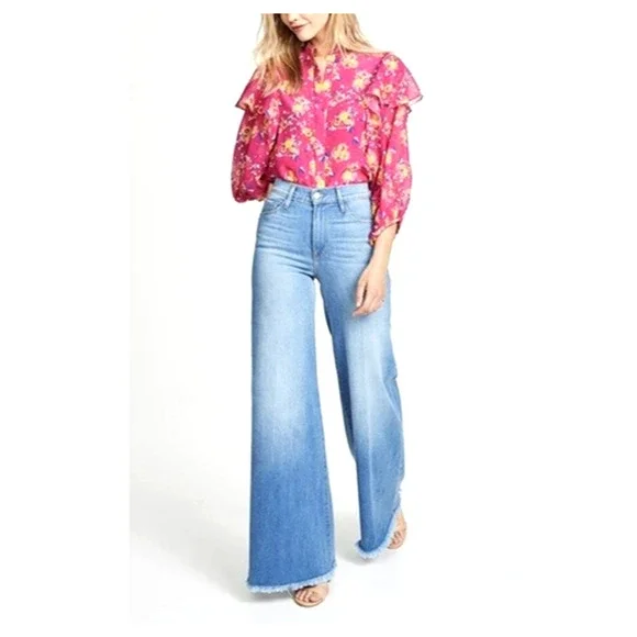 Saloni Chloe Silk Floral Blouse Top Size 4 Pink Button Front Ruffles Feminine - Picture 14 of 14